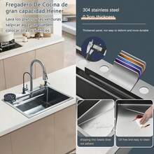 Regalo de Navidad Fregadero de Cocina en Cascada(60*45cm) Fregadero de Cocina Empotrado Tazón Individual 04 Estación de Trabajo de Fregadero de Cocina de Acero Inoxidable con Grifo Extraíble y Múltiples Accesorios Regalo de mudanza - Blanco (60 cm * 45 cm) - Ver 7
