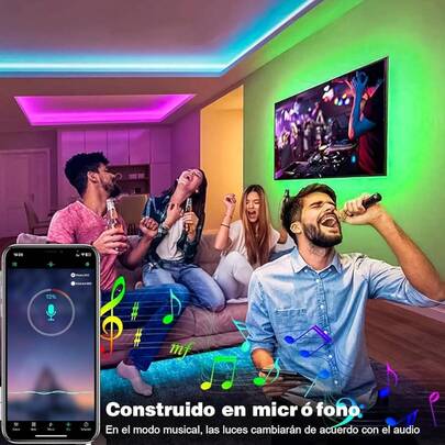 Luces LED Blutooth 30M, Tira LED RGB 5050 Inteligentes, Luz LED Sincronizar con Music, Control Remoto IR de 44 Teclas + Control de App, para Cuarto, Bar, Fiesta, DecoracióN de Interior