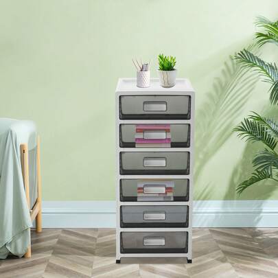 Medium 6-Drawer Organizer With Open Tray Top,Tabletop Or Floorstanding Storage Stand For Office School Stationary Makeup Organizer Bathroom Utility Medical Supplies,Tall Under Desk Organizer,Versatile Storage Drawer, Large Capacity Storage Stand