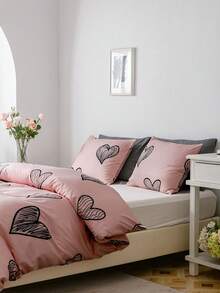 2/3pcs Soft 100% Polyester Pink Heart Print Pillowcase And Duvet Cover Set (1/2 Pillowcase + 1 Duvet Cover), No Filler, Perfect Decoration For Bedroom, Hotel - Pink - View 7