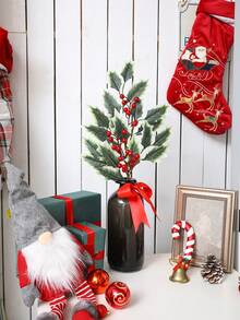 1 Stück realistischer Weihnachtsroter Fruchtdekoration, für Heimdisplay, Feiertagsatmosphäre im Wohnzimmer, Tischdekoration im Esszimmer, Wohnzimmer Kamin Atmosphäre Dekoration, realistische grüne Pflanzen, Eingangsbereich, Büro Weihnachtsdekoration