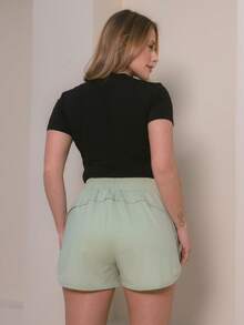 Shorts Duplo Fitness Casual Feminino De Poliamida Leve Com Bolsos - Verde - Visão 9