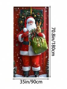 1pc Christmas Santa Claus & Rabbit Snowy Landscape Polyester Door Banner, Holiday Hanging Decor, Suitable For Christmas New Year Home/Shop Door Wall Decoration - Multicolor - View 18