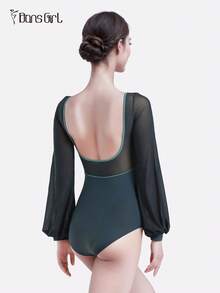DonsGirl 1 Piece Women's Ballet Leotard - Elegant Bow Neck & Lantern Sleeves | Perfect For Dance Performance, Gymnastics, Ice Skating - 藏蓝色 - 查看 2