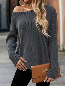 Jednokolorowa damska koszula na jesień, damska bluzka z długim rękawem i odkrytymi ramionami, odpowiednia do noszenia na co dzień, w podróży i na świeżym powietrzu