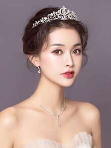 1pc Women's Fashion Princess Crown Rhinestone Headband, Sweet Birthday Hair Accessory, Crowns, Tiara, Costume Crown, Hair Garland, Head Wreath, Hair Vine, Hair Circlet, Gold Crown, Gold Head Piece, Tiara Crown, Wedding, Bridesmaids Gifts, Looks Of Party, Hair Accessories - Silver - View 3