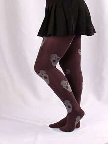 1 Pair 280D Women's Skull Print Tights, Suitable For Spring And Autumn - Black - View 3