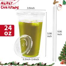 [100 Sets] 12-24 Oz Clear Plastic Cups With Lids And Straws, Christmas Party Disposable Iced Coffee Cups With Lids, Clear Cold Drink Cups With Lids, Perfect For Iced Tea, Milkshakes, Smoothies, Ideal For Halloween, Christmas, Family Gatherings, And Office Coffee - 規格 - 查看 8
