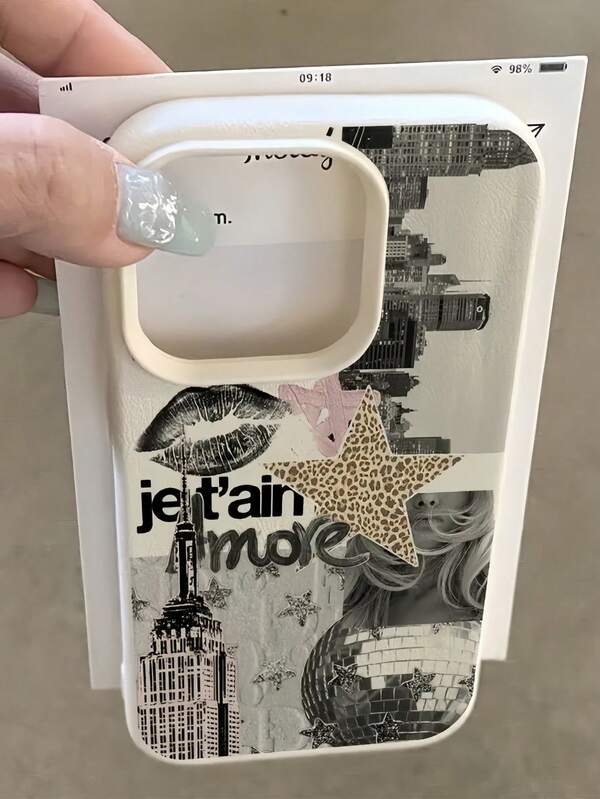 1pc White Matte Textured Personalized Lips & English Text Girl Puzzle Pattern Phone Case, Suitable For IPhone 16 Pro Max, 15, 14 Plus, 13, 12, 11