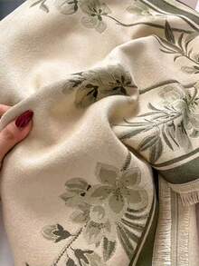 1 pezzo Sciarpa finta in cashmere con motivo floreale minimalista, elegante sciarpa da collo in jacquard finto cashmere calda, versatile per l'autunno/inverno, adatta per abbinamenti e decorazioni quotidiane, sciarpe invernali da donna per abiti - Verde Oliva - Visualizzare 2