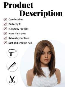 14 Inch Brown Wig With Bangs, Layered And Fashionable, Women's Synthetic Fiber Wig, Comfortable And Suitable For Holidays, Gatherings, And Everyday Wear - Brown - View 5