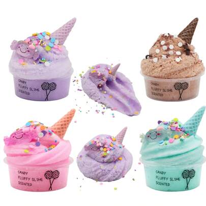 60 毫升冰淇淋黄油史莱姆套装，含趣味史莱姆添加物，柔软不粘，锥形减压玩具，儿童生日礼物，课堂奖励，DIY 黄油史莱姆派对礼物，适合女孩和男孩的派对礼物，不粘且超柔软的香味史莱姆，减压玩具