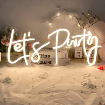 1 pieza Letrero de neón "¡Vamos a Fiesta!", Luces de neón LED para decoración de pared del dormitorio, Luces decorativas de arte para fiesta de soltera, fiesta de compromiso, fiesta de cumpleaños