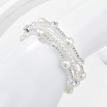 1 件优雅钻石仿珍珠手链，女士袖口手链，节日礼物 - 銀色 - 查看 2