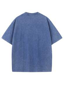 2025 New Halloween Ghost Face Short Sleeve T-Shirt, Funny Ghost Face T-Shirt, Halloween Retro Washed Cotton T-Shirt, Suitable For Men And Women's Clothing, Holiday Gifts - 寶藍色 - 查看 2