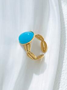 Mazuer 1 Stück 18K vergoldeter Edelstahl Vintage Stil personalisierter Türkis Lippen Abdruck offener Ring, Geschenk für Frauen, Y2K Western Schmuck, geeignet für Rückkehr zur Schule, Feiertage, Partys, Alltag, Urlaub