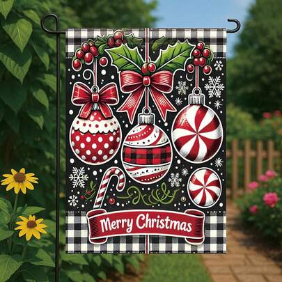 1pc Starlit Yard Christmas Garden Flag Red Ornament Candy Flag 12 X 18 Inch Double Sided Outdoor Yard Banner Holiday Lawn Decorations Seasonal House Decor Christmas Winter Porch Yard Farmhouse Outdoor