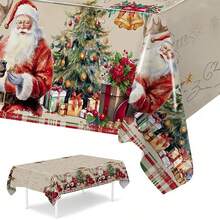 1 Piece Of Vintage Christmas Decorative Tablecloth, Merry Christmas Tablecloth, Vintage Santa Claus Table Decoration Tablecloth, Suitable For Christmas Home Decoration And Holiday Party Decoration
