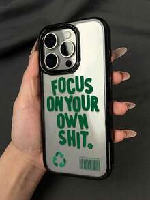 1 pieza Funda de teléfono creativa con letra inglesa verde, adecuada para Apple 16 Pro Max, Nueva 15, Marco negro de alta calidad 12 Divertida transparente 13 Personalizada 14 Moda minimalista 15 Pro Max Modelo de pareja 11 Funda de teléfono a prueba de golpes