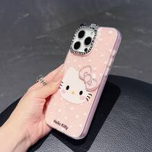 SANRIO 1 pièce Étui de téléphone miroir rose mignon avec strass, étui de protection de téléphone antichoc compatible avec iPhone 16/15/14/13/12/11/8/7/X/Pro, Promax. Superbe cadeau pour les filles, le printemps, l'anniversaire - Rose bonbon - Voir 3