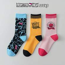 Monster High 1/3 Paar mittellange Socken, personalisiert, lustig, farbenfroher, kreativer Cartoon-Entwurf, Geschenk für Feiertage, bequem und atmungsaktiv, verbessert die Familienatmosphäre, modisch und stilvoll, geeignet für Herren- und Damensocken, verrückte Socken, Anime-Socken, mehrfarbige Socken
