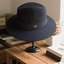 Felt Fedora Hat Stylish Decorative Bee Belt Jazz Cap Wide Brim Panama Hat For Daily Life And Party - màu đen - Xem 4