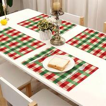 Manteles individuales de lino a cuadros rojos y verdes, almohadillas aislantes del calor, manteles para alimentos, suministros para restaurantes, decoración de restaurantes, manteles para picnic al aire libre, regalos, manteles navideños, aptos para restaurantes, cocinas, exteriores, picnics y festividades - Multicolor - Ver 7