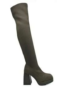 Women's Over-The-Knee High Boots, Round Toe, Mid Heel, Chunky Sole, Wrap Design, Elegant For Party And Dating - Green - View 2