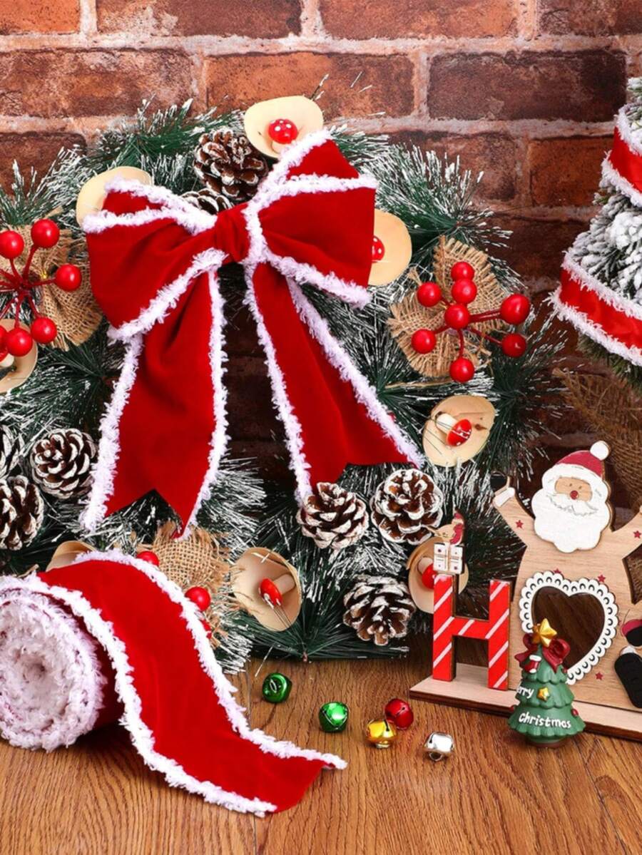 1pc, 1m/2m/5m/10m Christmas Red White Border Packaging Tapes, DIY Decoration, Christmas Tree Bow , Christmas Gift Packaging Ribbon, Suitable For Holiday, Party, And Birthday Gift Decoration