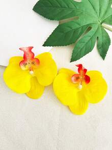 2pcs Women's Gold, Silver, Orange, Black, Red, Purple, White, Pink Orchid Flower Barrettes, Bohemian Style - Phalaenopsis - View 8