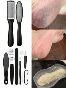 10 件通用足部磨砂膏套装足部刮痧板，10 合 1 足部工具包去角质清洁足部护理死皮去除 Coolus，刮痧，足部磨砂膏 - 黑色 - 查看 1