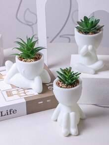 1 peça/3 peças Suculenta Artificial, Suculenta Pequena Individual em Vaso, Três Formatos para Escolher, Vaso Branco, Formato Cartoon, Material PP, Material PE, Verde, Decoração de Mesa, Decoração Doméstica, Decoração de Jardim, Escola, Dormitório, Decoração de Escritório