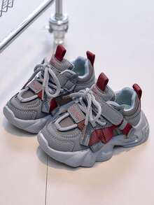 1 Pair Baby Thick Sole Shock-Absorbing Non-Slip Sports Shoes PU Upper Low-Top Round Toe Flat Casual Shoes Spring/Autumn - Grey - View 2