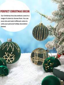 9/16pcs/Christmas Tree Velvet Dark Green Christmas Ball Decoration Set - Shatterproof Christmas Tree Balls - 4 Styles With Hanging Rings, Suitable For Christmas, Valentine's Day, Indoor/Outdoor Christmas Party, Christmas Tree Hanging Decoration, Velvet Christmas Ball Decoration Supplies - Multicolor - View 3