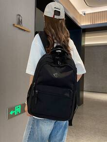重返校园经典耐用轻便便携时尚多功能舒适宽敞背包 - 黑色 - 查看 6
