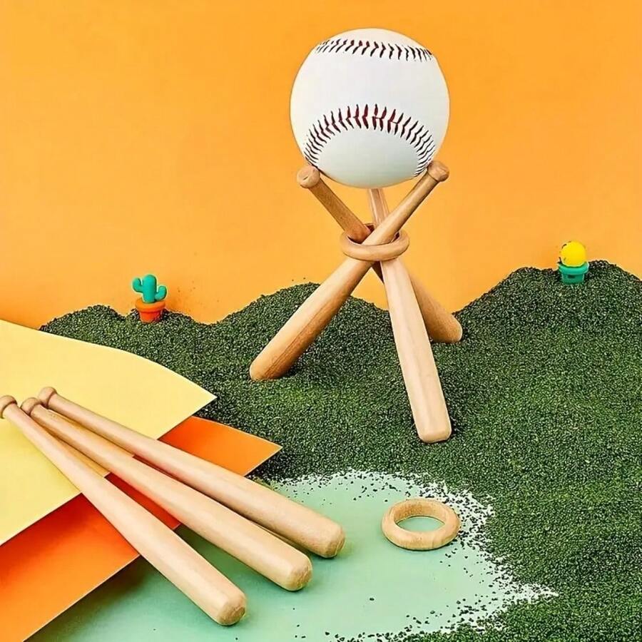 Mini Baseball Schläger Präsentationsständer, hölzerner Baseball Schläger Präsentationsständer mit bemalter Dekoration - hält 1 Baseball Schläger und 1 Ball, geeignet für Heim/Büro/Man Cave Dekoration, Baseball-thematische Partydekoration, Raumdekoration, Partyszene Dekoration, Puppenhaus, Schreibtischzubehör ohne Montage erforderlich, elegante Holzakzente, exquisite Verarbeitung, ideal für Sammler und Jugendliche