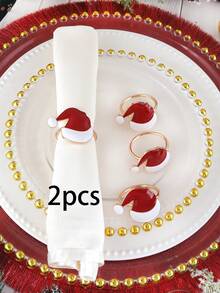 2/4/6 pièces Anneaux de serviette de chapeau de Noël, Porte-serviettes de table de salle à manger d'hôtel de Noël, Porte-serviettes de papier de chapeau de Noël, Pinces de serviette de chapeau de Noël, Convient pour la décoration de nappe de table de fête de Noël
