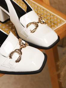 大码女士玛丽珍鞋，粗跟，踝带，正式礼服鞋，方头，白色，适合工作、派对等场合，优雅性感，女士乐福鞋 - 白色 - 查看 6