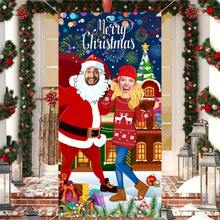1 peça de decoração para cenário de festa de Natal, rosto de Natal em buraco, adereços para fotos, capa de porta, adereços para cabine de fotos, fundo de Papai Noel, fundo fotográfico engraçado para festas de Natal - Multicolorido - Ver 14
