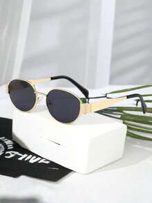 4 件复古金属框椭圆形和方形时尚眼镜，时尚又有型 - 彩色 - 查看 4