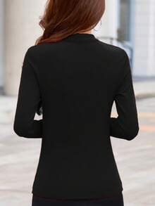 Autumn/Winter New Women's Chinese Style Button Fleece Top, Retro Elegant Fitted Base Shirt - Black - View 5