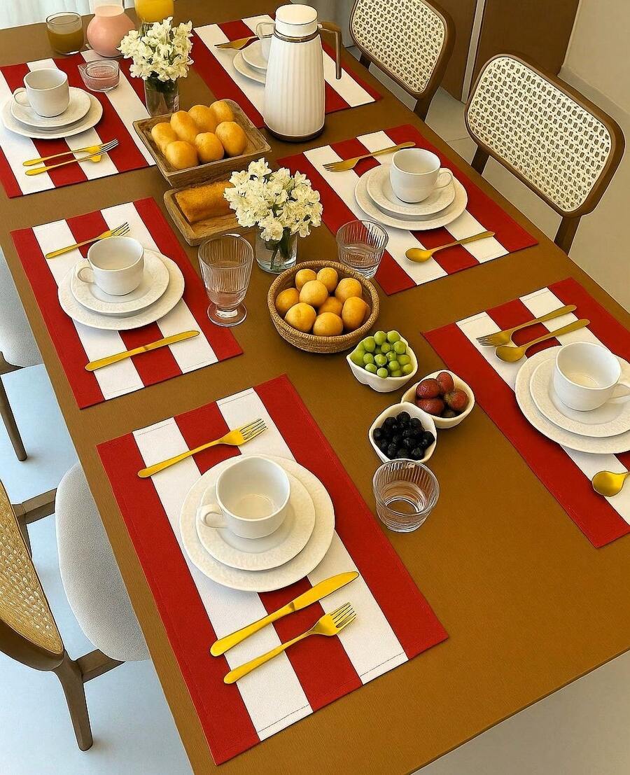 4-Place Placemat Kit 45cm X 30cm Printed - 紅白色 - 查看 1
