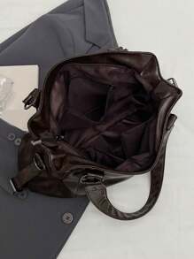 大容量纯色女士单肩包，时尚女士手提包，空间宽敞，可个性化定制，适合日常使用、上学、外出、购物、送礼、旅行、通勤等场合。 - 咖啡 - 查看 11