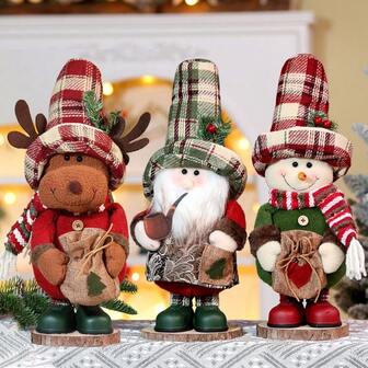 New Christmas Telescopic Doll Ornament Christmas Gift Vintage Checkered Old Man Snowman Standing Doll Ornament Ornament Ornament