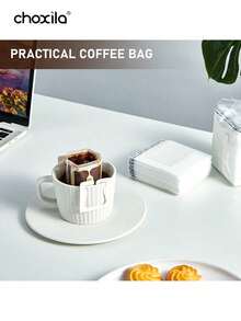choxila 50/100/150个带挂耳设计的便携式咖啡滤纸袋，便携式一次性滴滤咖啡滤纸袋单份，倒入咖啡过滤器，兼容各种咖啡杯/餐具，适用于旅行、露营、家庭、办公室学校用品返校、沙特国庆节