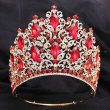 Wedding Tiara Crown Hair Comb Women Hair Accessories Colorful Rhinestone Tiara For Bride Bridesmaid Princess Costume - 紅色 - 查看 2