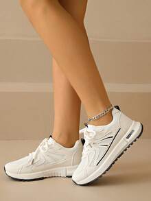 scarpe sportive casual con suola spessa, punta tonda e lacci, stile studente, comoda e con platform per donna - nero - Visualizzare 7