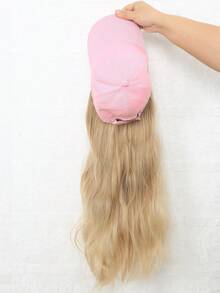 Pink Baseball Cap With 26-Inch Long Curly Wavy Wig, Made Of Synthetic Fiber Matte High Temperature Silk Wig Cap, Women's Synthetic Wig - Pink - View 8