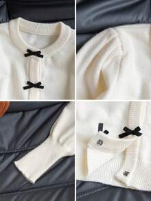 少女系列可爱早春新年蝴蝶结装饰外套灯笼袖长袖上衣秋冬早春搭配短裙小鞋子约会游乐园参观返校节 - 乳白色 - 查看 9