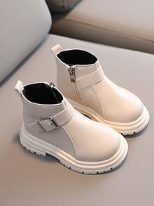 1 Pair 2025 Autumn/Winter New Style Boys' Campus Boots, Fashionable Kids' Outdoor Casual Ankle Boots - Beige - View 6
